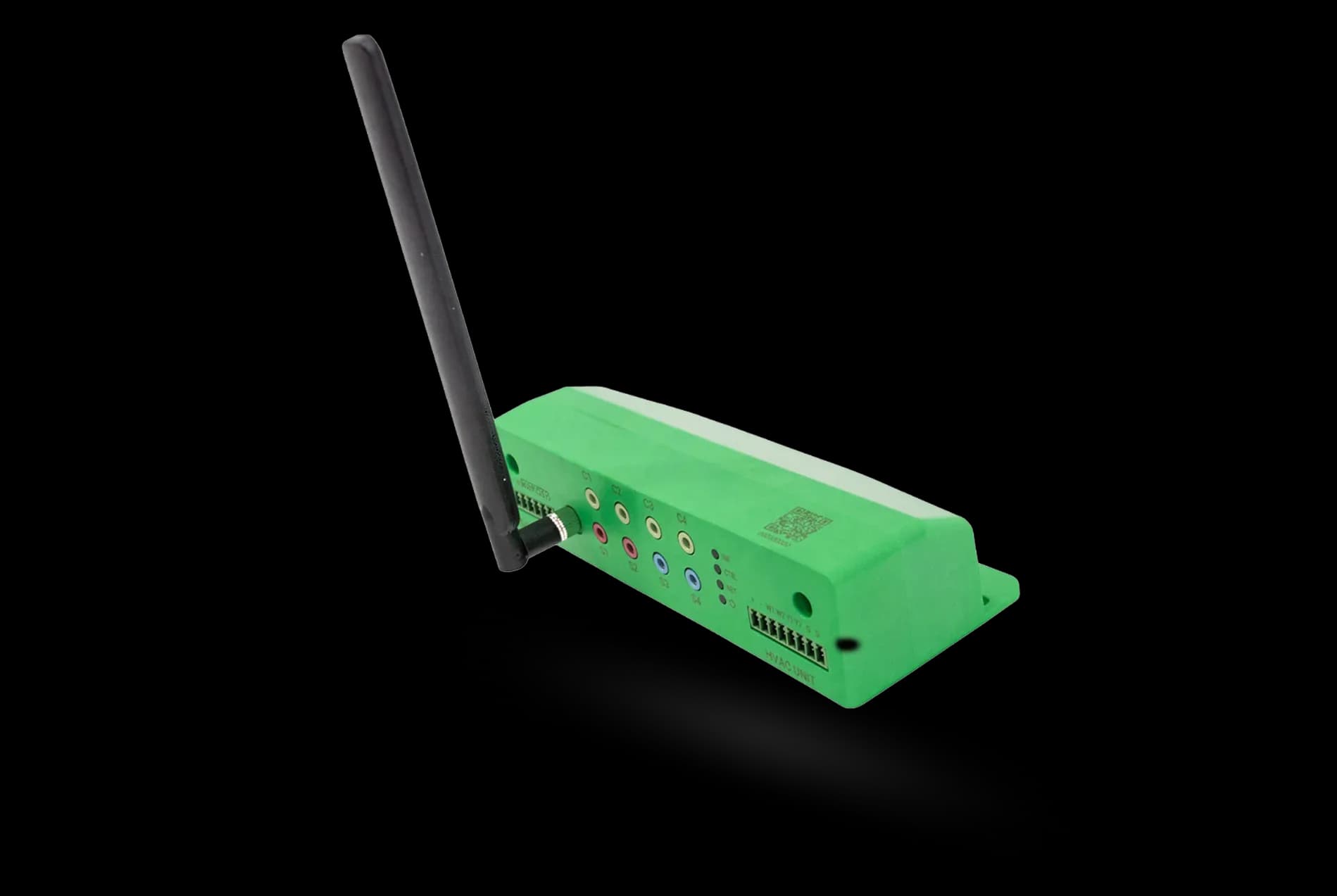 FTL wireless HVAC controller with external antenna, multiple sensor input ports, and terminal connections for commercial building automation.